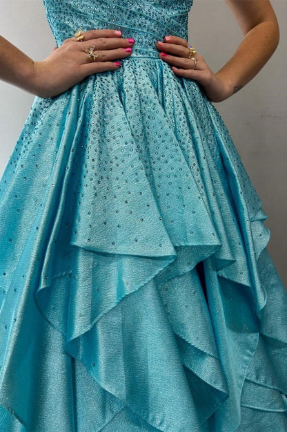 Hot Stone Multi-Layer Ruffle Long Prom Dresses