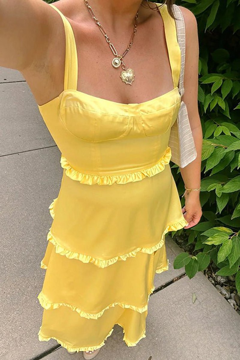 A-line Ruffles Slit Prom Dresses with Lace-up Back
