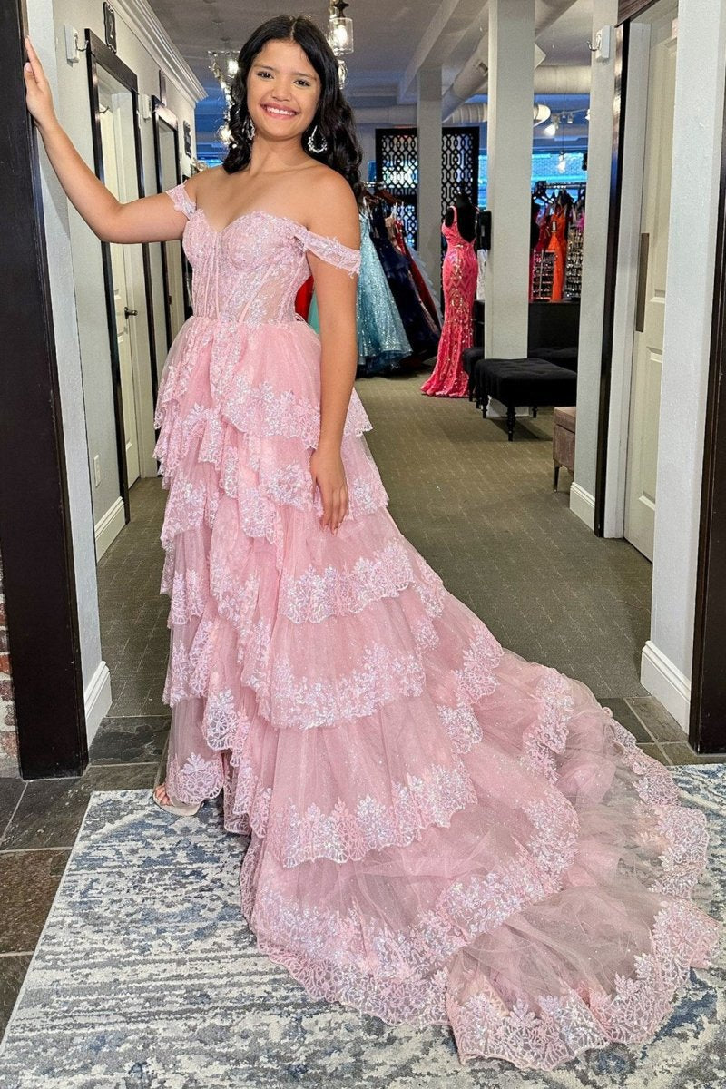 Sequin Appliques Off-the-Shoulder Ruffle Tie Long Gown