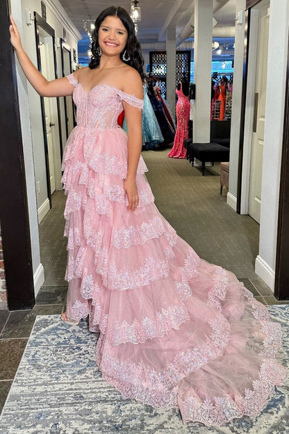 Sequin Appliques Off-the-Shoulder Ruffle Tie Long Gown
