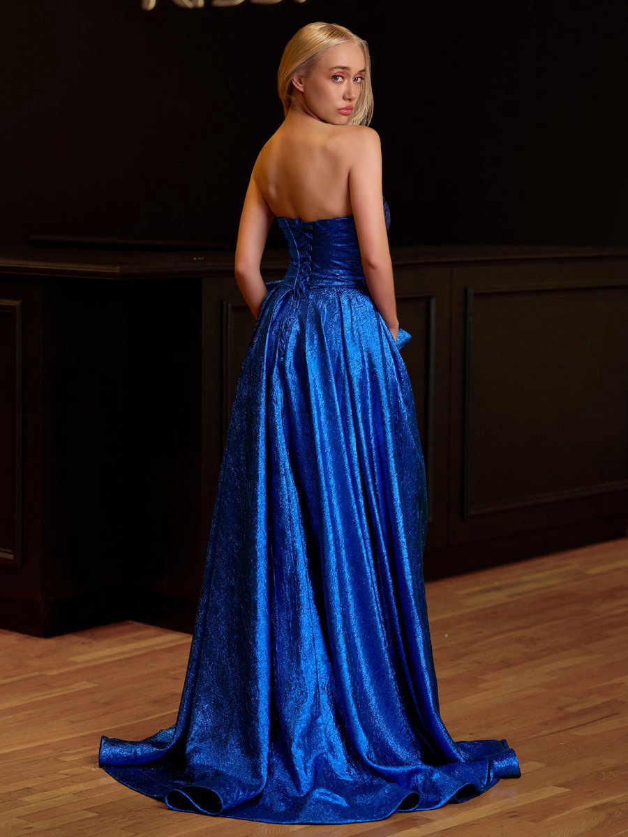 Strapless A-line Long Prom Dresses with Bow