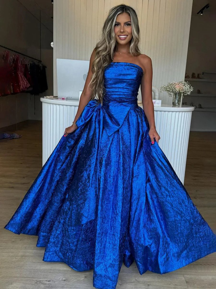 Strapless A-line Long Prom Dresses with Bow