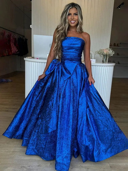 Strapless A-line Long Prom Dresses with Bow