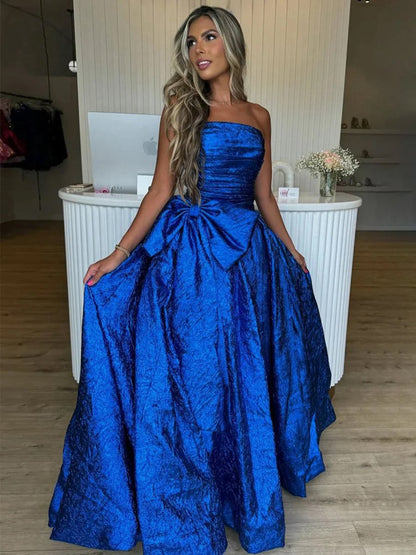 Strapless A-line Long Prom Dresses with Bow