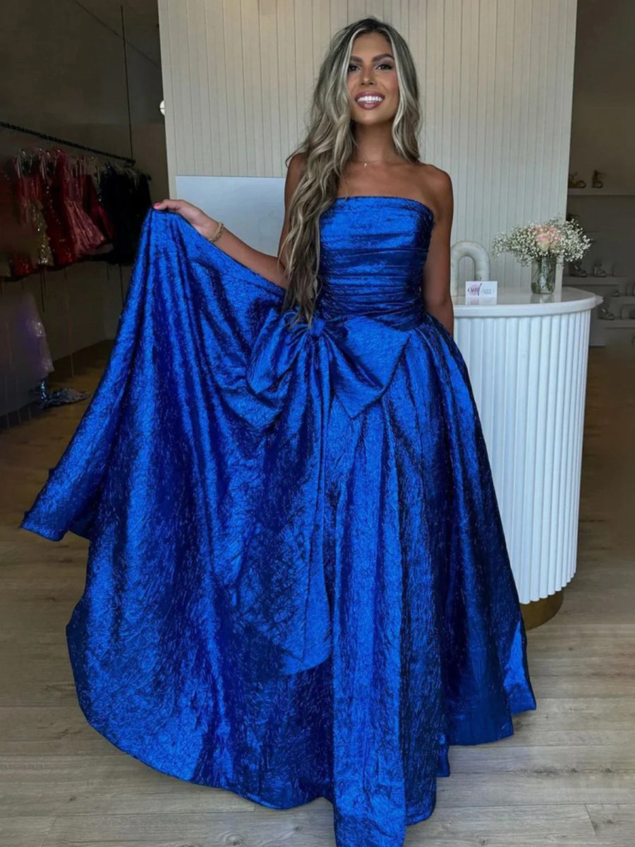 Strapless A-line Long Prom Dresses with Bow