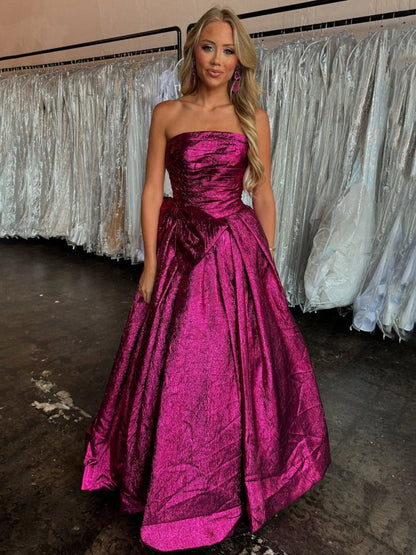 Strapless A-line Long Prom Dresses with Bow