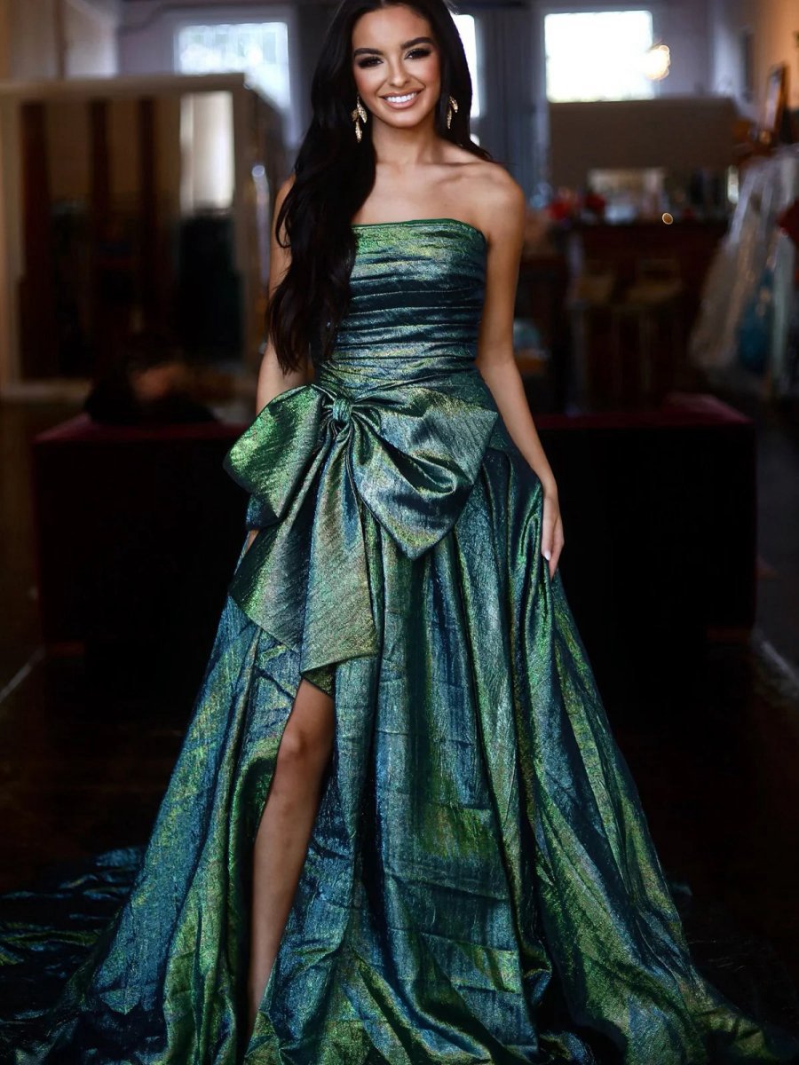 Strapless A-line Long Prom Dresses with Bow
