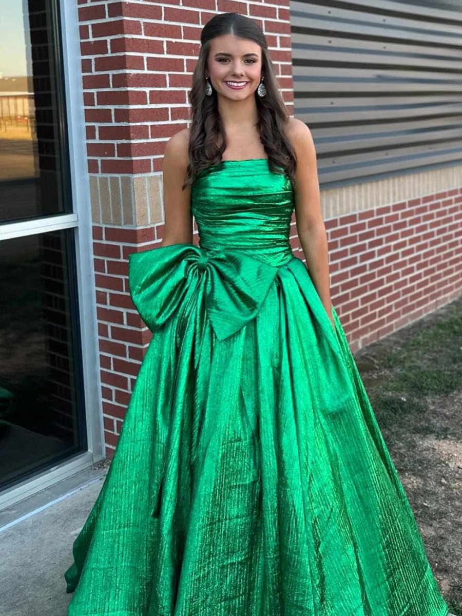 Strapless A-line Long Prom Dresses with Bow