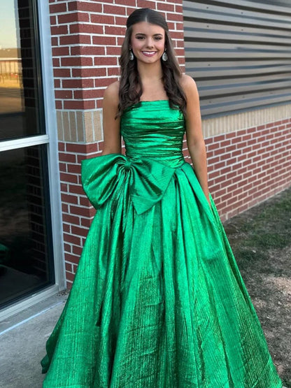 Strapless A-line Long Prom Dresses with Bow