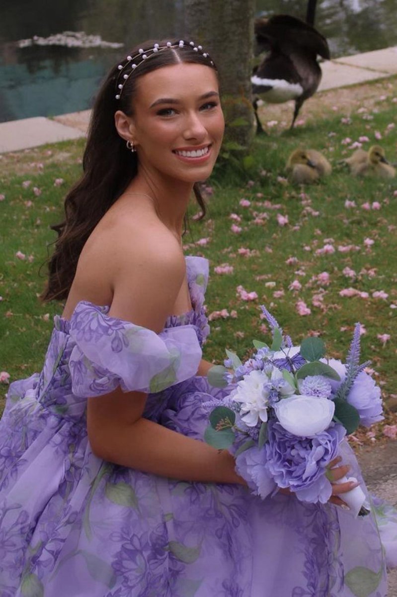 Strapless A-line Floral Prom Dresses with Detachable Sleeves