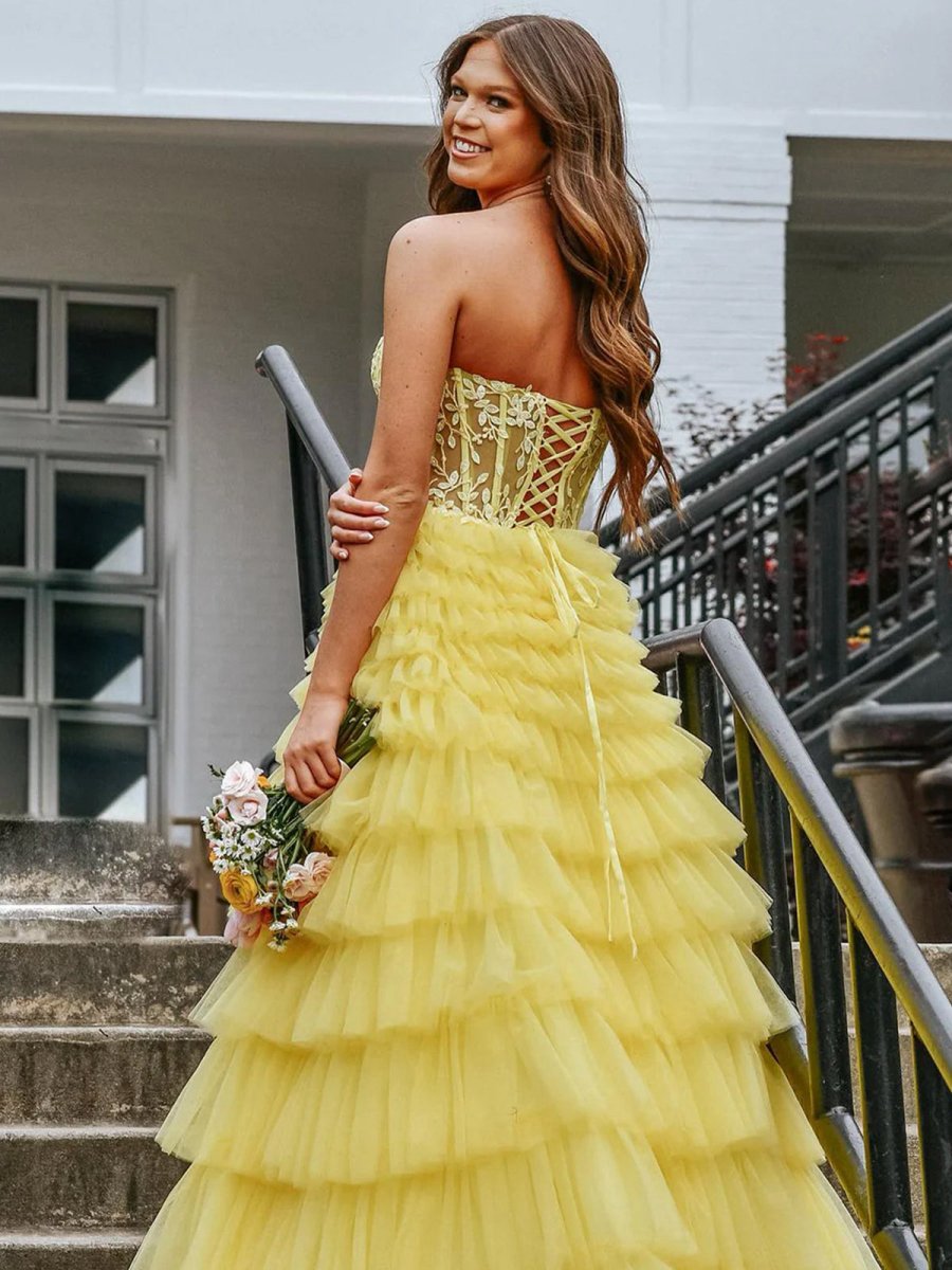 Sweeteart A-line Tie Tulle Long Prom Dresses