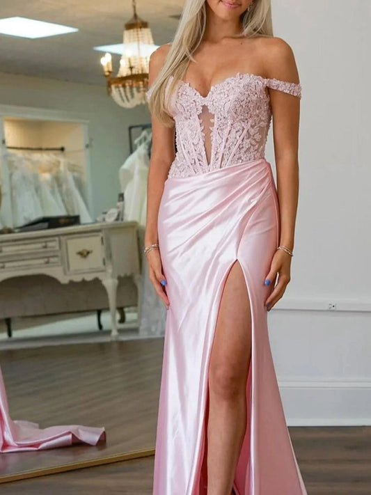 Mermaid Sweetheart Satin Long Prom Dresses with Split