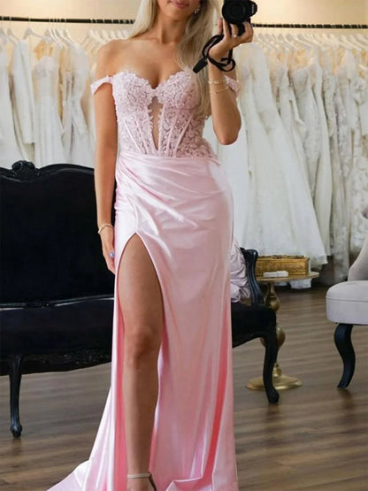 Mermaid Sweetheart Satin Long Prom Dresses with Split
