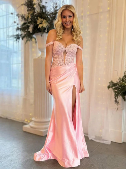 Mermaid Sweetheart Satin Long Prom Dresses with Split