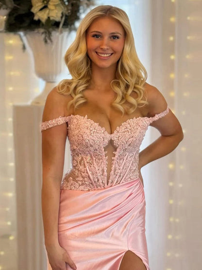 Mermaid Sweetheart Satin Long Prom Dresses with Split