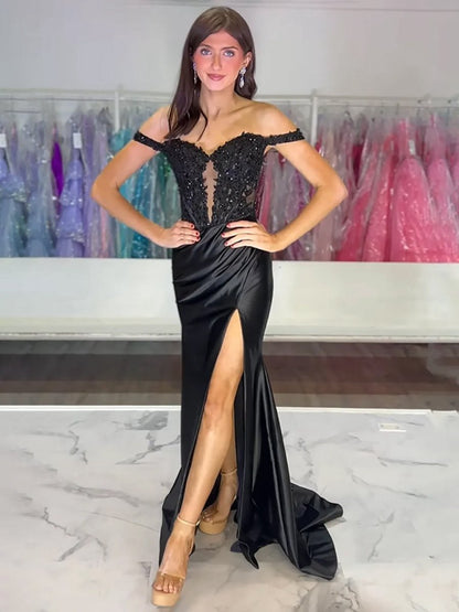 Mermaid Sweetheart Satin Long Prom Dresses with Split