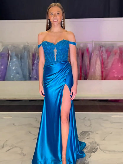 Mermaid Sweetheart Satin Long Prom Dresses with Split