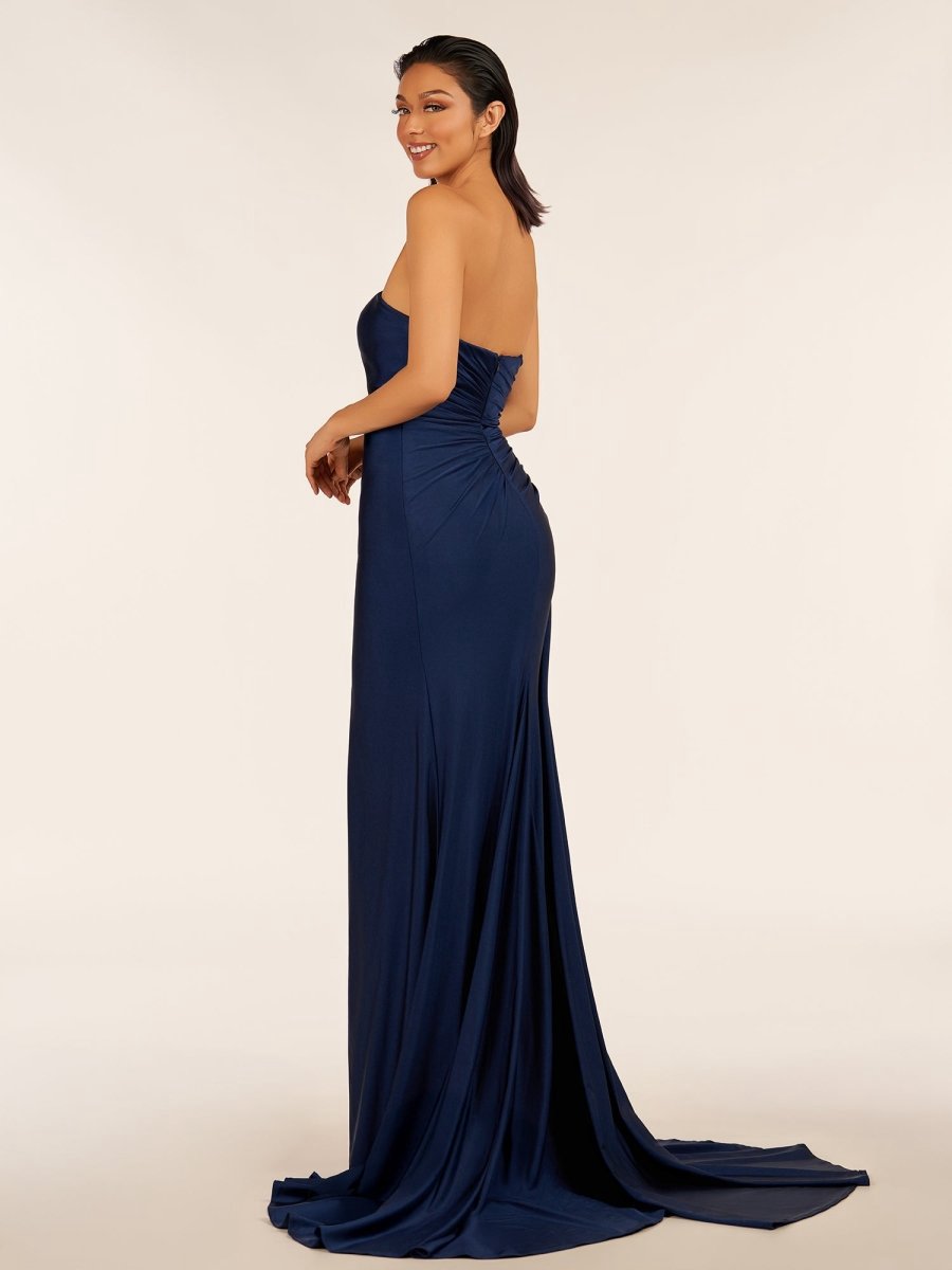 Mermaid Strapless Satin Long Prom Dresses with Split