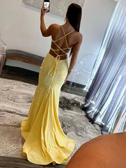 Sparkly Mermaid V Neck Sequins Long Prom Dresses