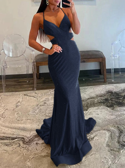 Sparkly Mermaid V Neck Sequins Long Prom Dresses