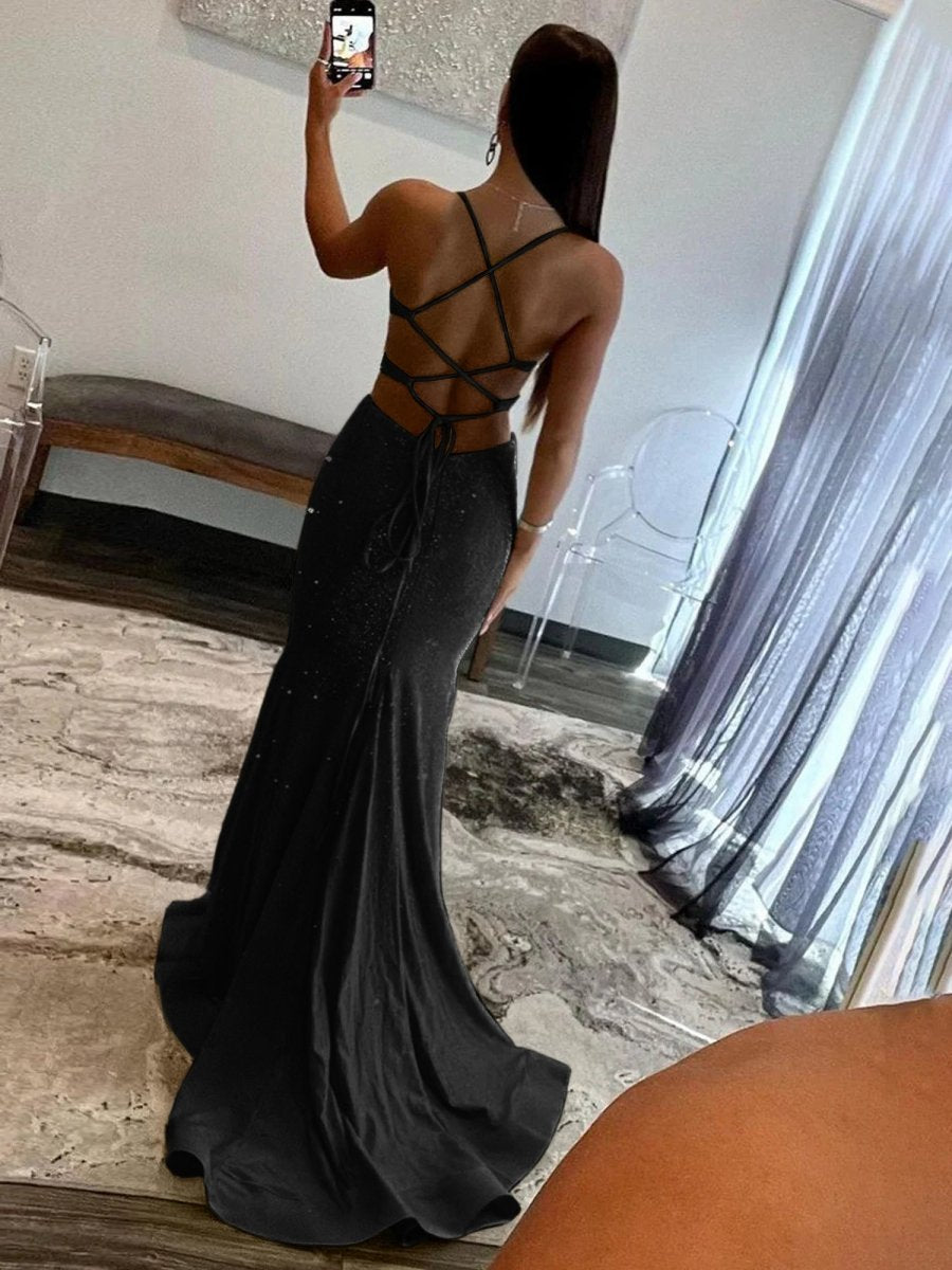 Sparkly Mermaid V Neck Sequins Long Prom Dresses