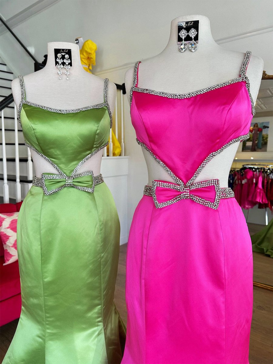 Scoop Neck Mermaid Beaded Long Prom Dresses with Bow