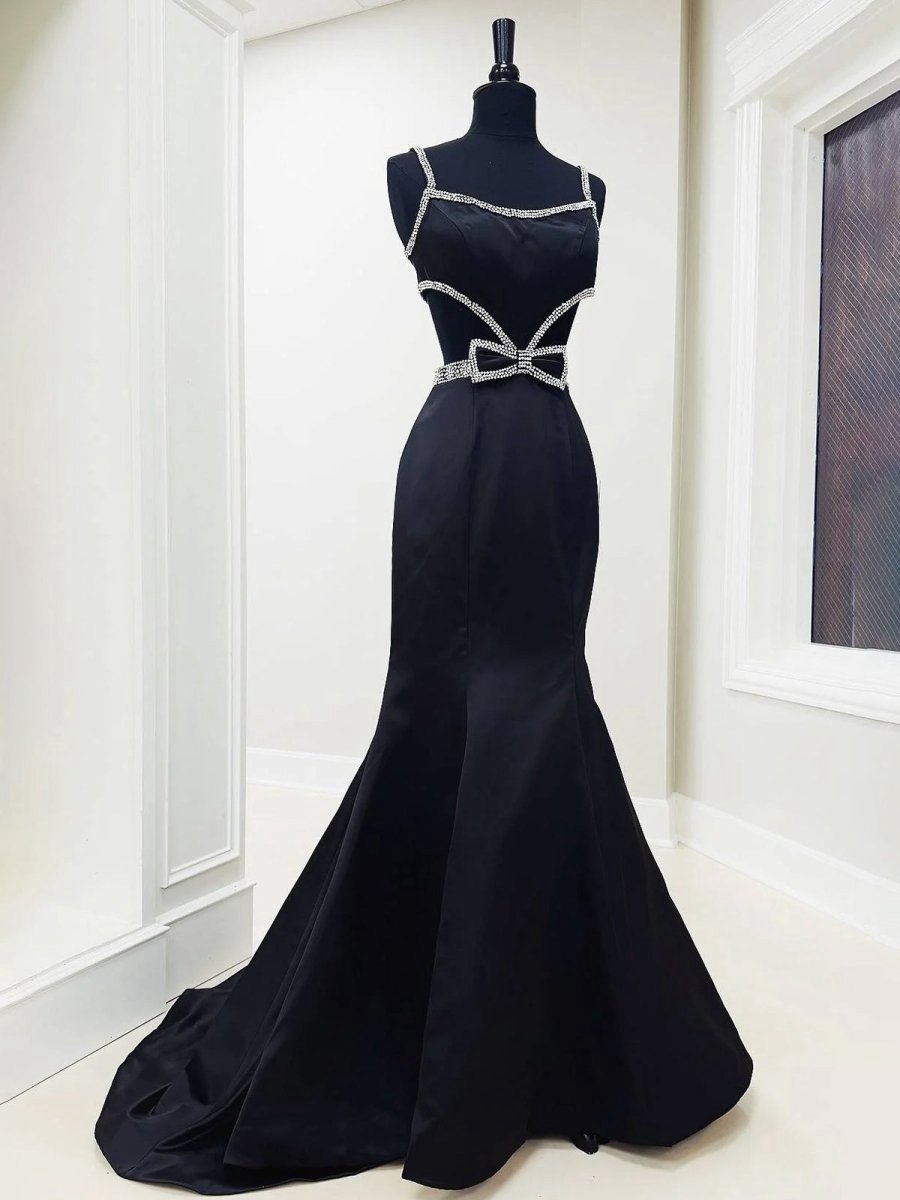 Scoop Neck Mermaid Beaded Long Prom Dresses with Bow