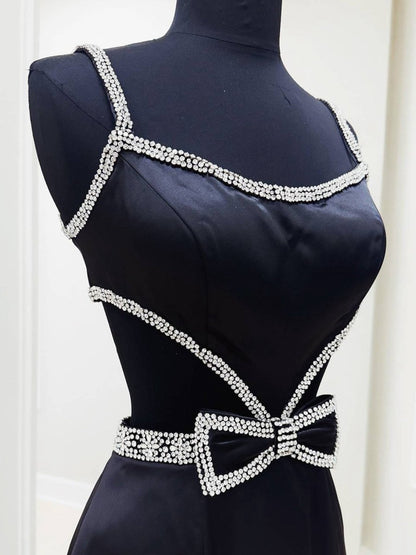 Scoop Neck Mermaid Beaded Long Prom Dresses with Bow