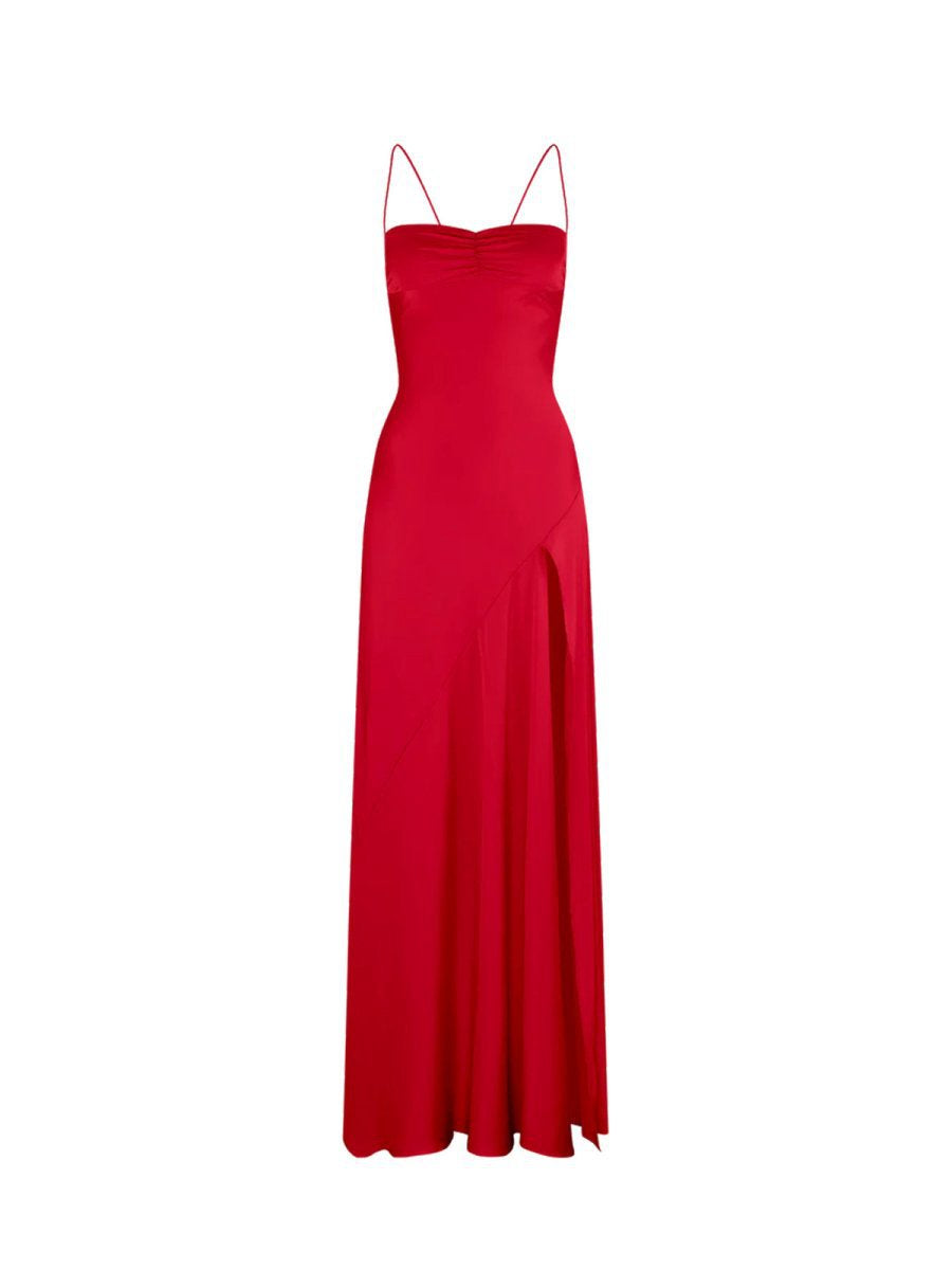 Spaghetti Straps Sheath Long Prom Dresses with Split