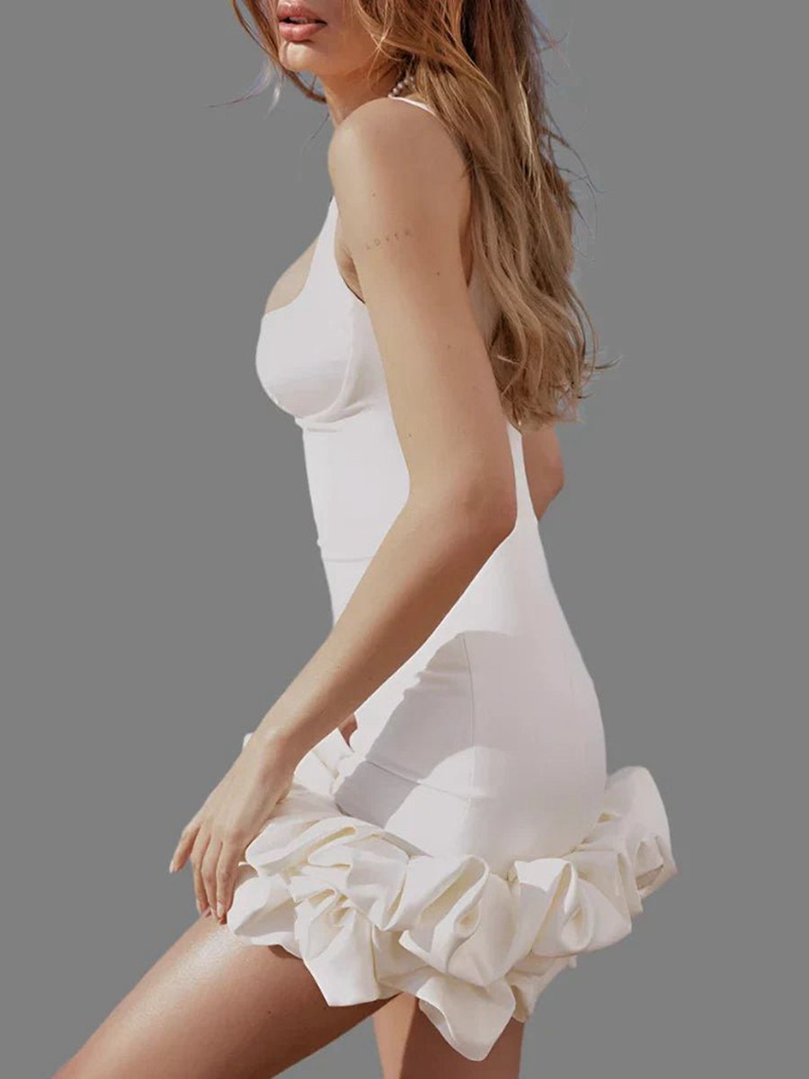 Ruched Spandex Mini Dresses with Ruffles