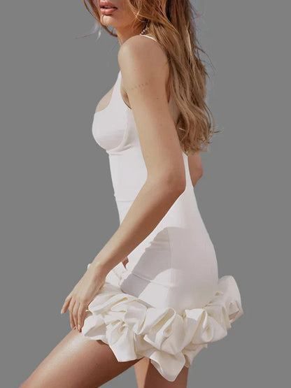 Ruched Spandex Mini Dresses with Ruffles