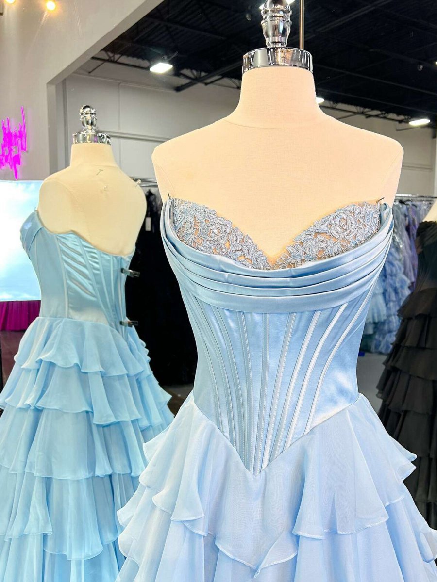 Strapless A-line Ruffle Long Prom Dresses with Split