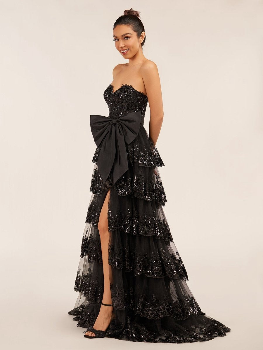 Sweetheart Lace Appliques Ruffle Long Formal Gown