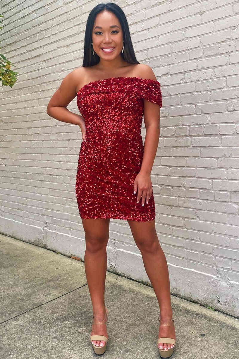Off the Shoulder Sequins Bodycon Homecoming Dresses