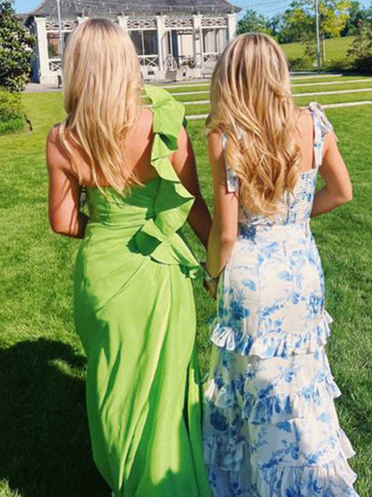 Sweetheart A-line Long Floral Prom Dresses