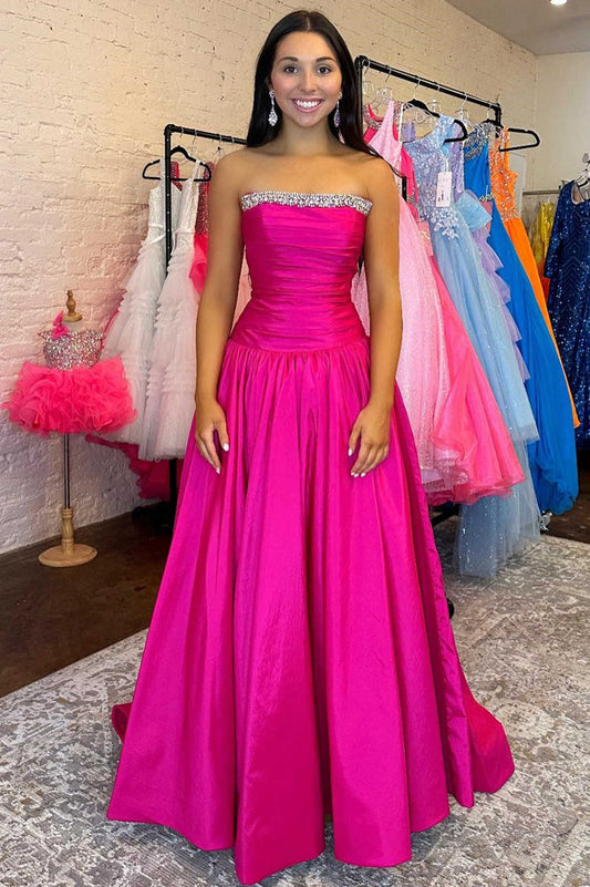 Strapless Beaded A-line Long Prom Dressess