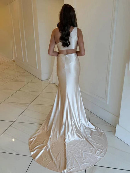 One-Shoulder Mermaid Satin Long Prom Dresses