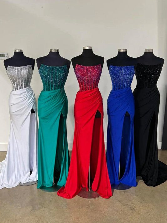 Mermaid Scoop Neck Satin Long Prom Dresses
