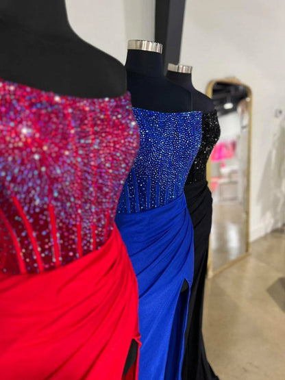 Mermaid Scoop Neck Satin Long Prom Dresses