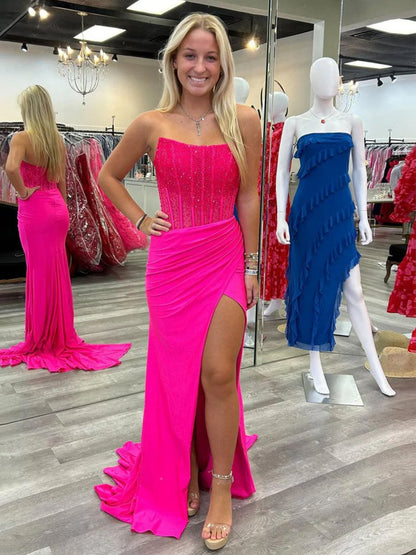 Mermaid Scoop Neck Satin Long Prom Dresses