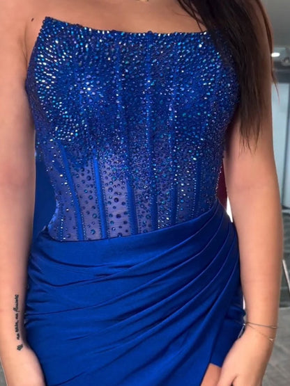 Mermaid Scoop Neck Satin Long Prom Dresses