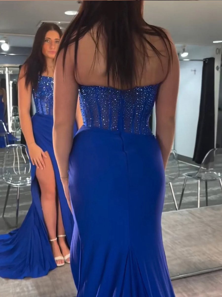 Mermaid Scoop Neck Satin Long Prom Dresses