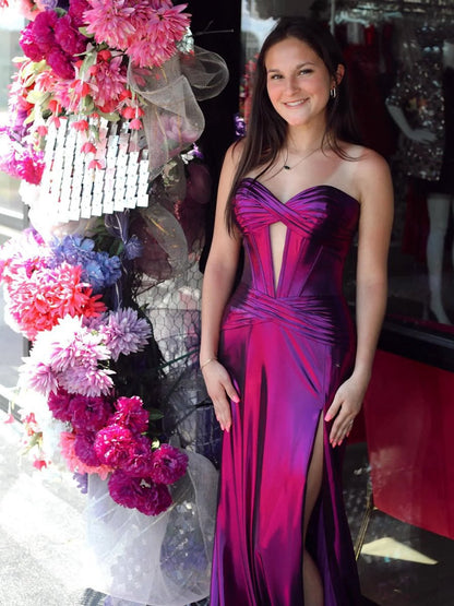 Mermaid Sweetheart Metallic Long Prom Dresses with Slit
