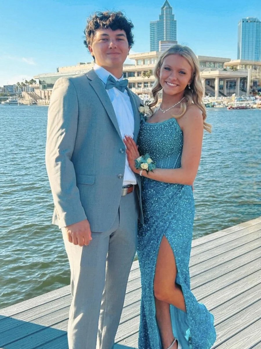 Strapless Mermaid Long Sequins Prom Dresses with Split