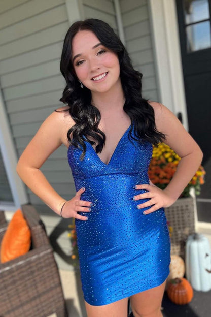 Spaghetti Straps Beaded Lace Up Homecoming Dresses
