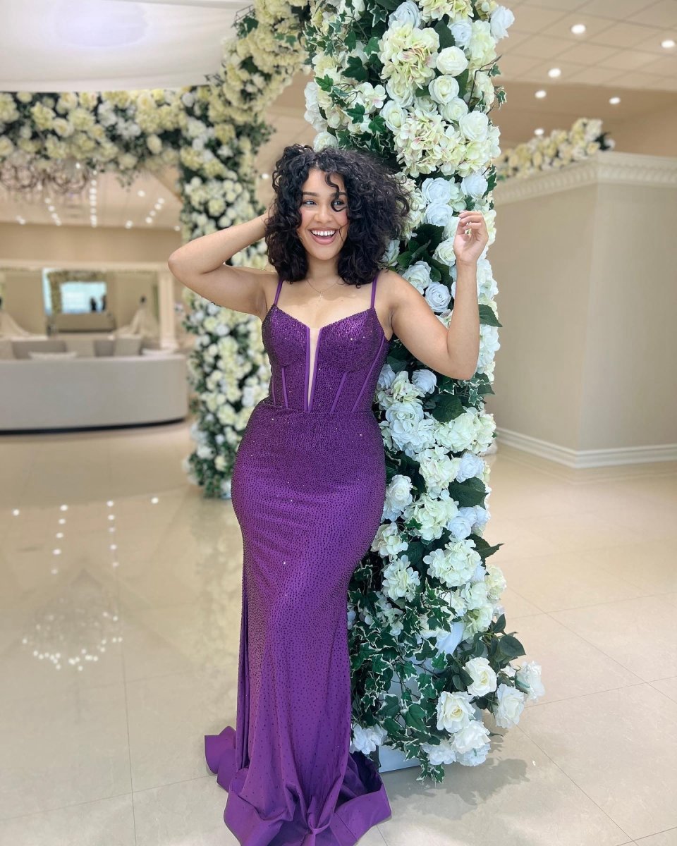 Mermaid Spaghetti Straps Beaded Satin Long Prom Dresses