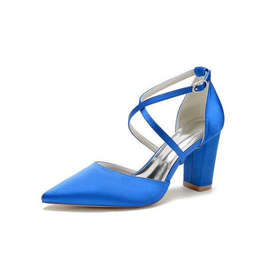 Satin Pump with Cross-Strap and Metal Accent
