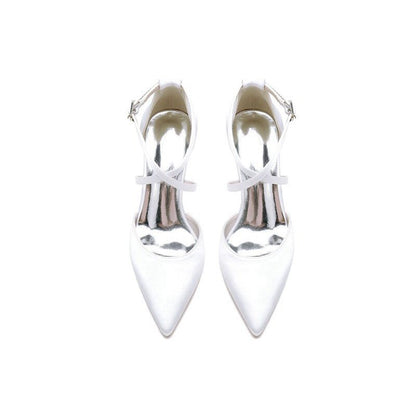 Satin Pump with Cross-Strap and Metal Accent