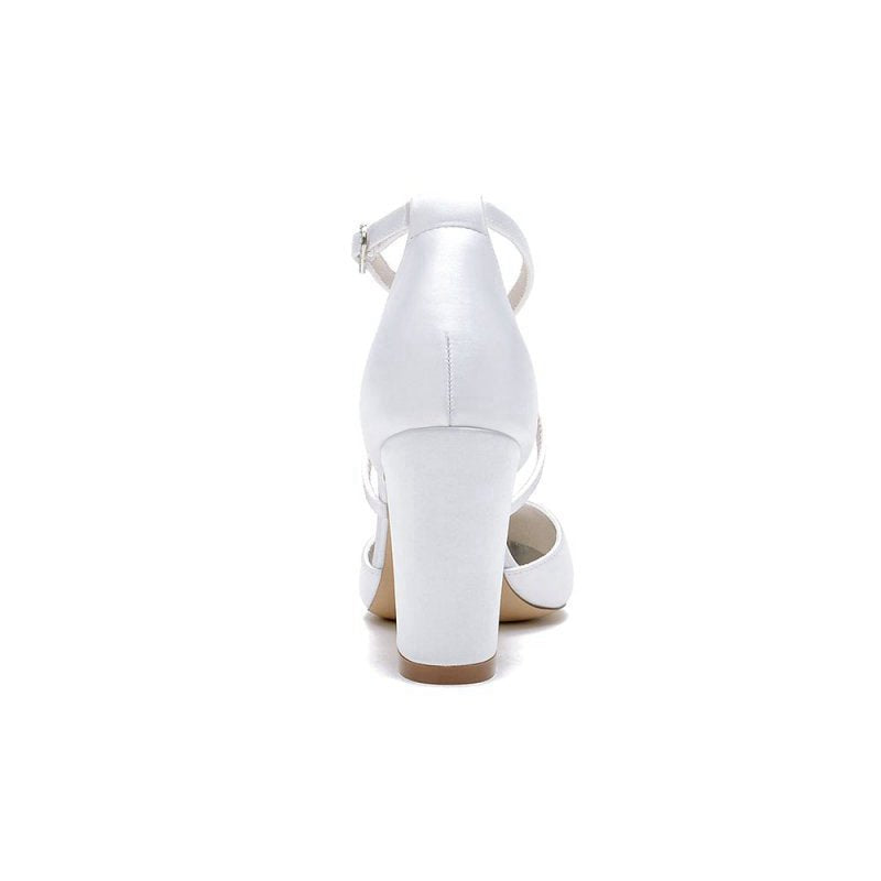 Satin Pump with Cross-Strap and Metal Accent