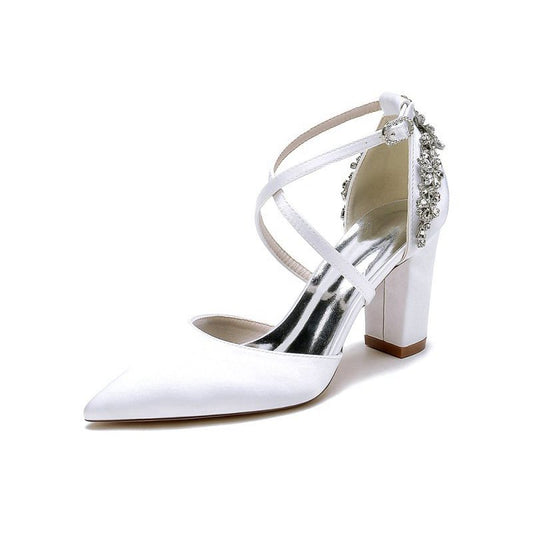 Satin Pump with Cross-Strap and Metal Accent